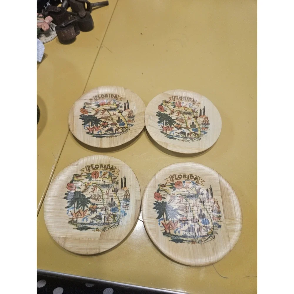 Vintage Florida Souvenir Bamboo Coasters